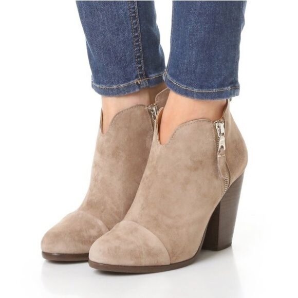 RAG & BONE Margot Ankle Boots Booties 40 9.5 10 Fringe Beige Suede Dual Zip NEW - Picture 1 of 12